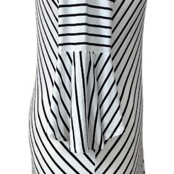 Chico’s White Black Stripe Bell Sleeve Midi Shift Dress Size 2 Women's 12/14 - Picture 9 of 13